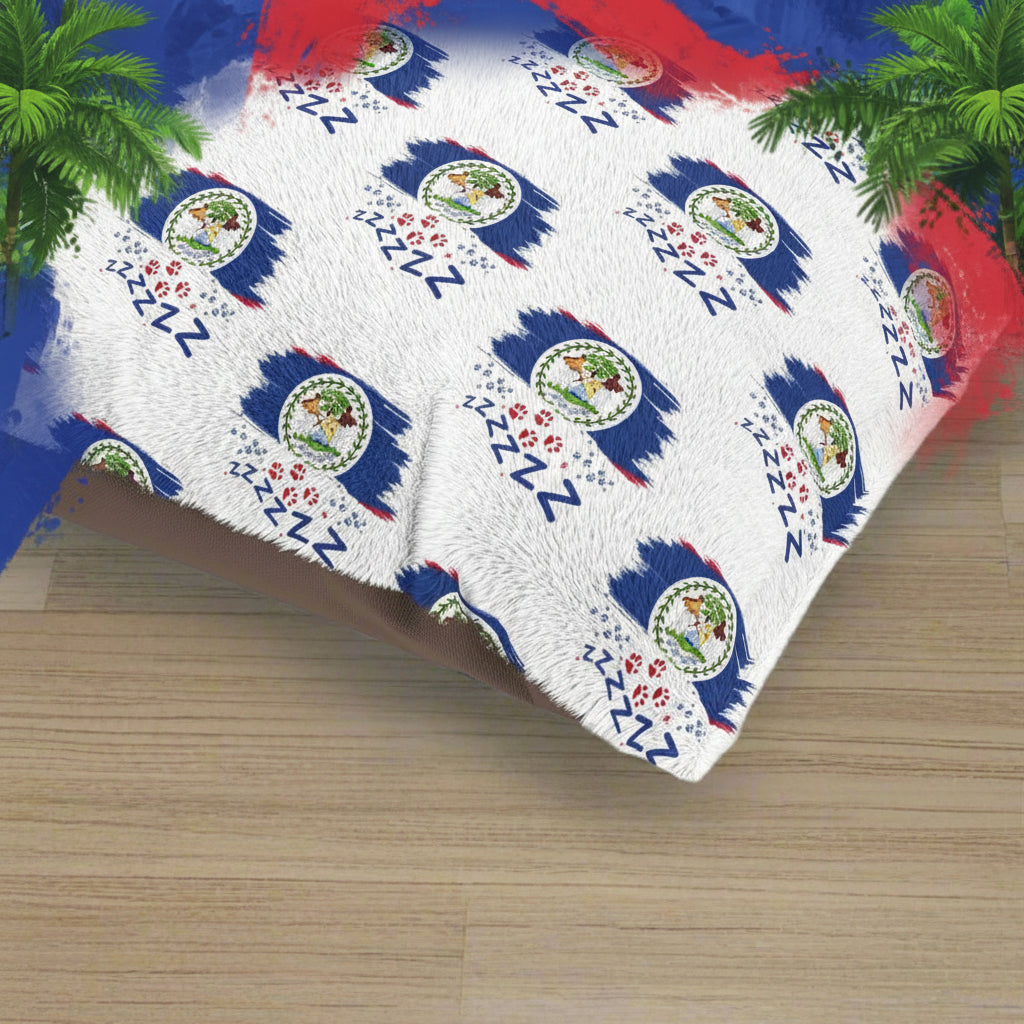 Fabric with a pattern of blue, white, and red colors on a white background