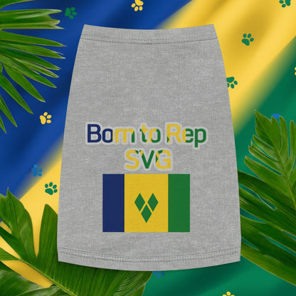Gray skirt with 'Born to Rep SVG' text and flag design on a white background with green leaves.