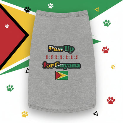 Gray sleeveless shirt with 'Paw Up for Guyana' text and flag design on a white background