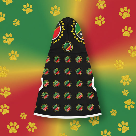 Black hood with colorful patterns on a gradient background