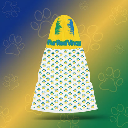 Dog towel with paw pattern and yellow top on a white background
