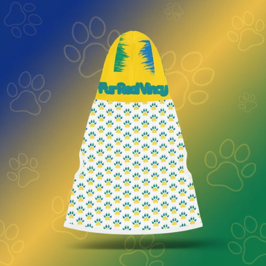Dog towel with paw pattern and yellow top on a white background