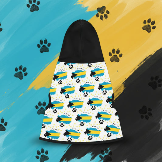 Dog coat with Bahamian flag pattern on a white background