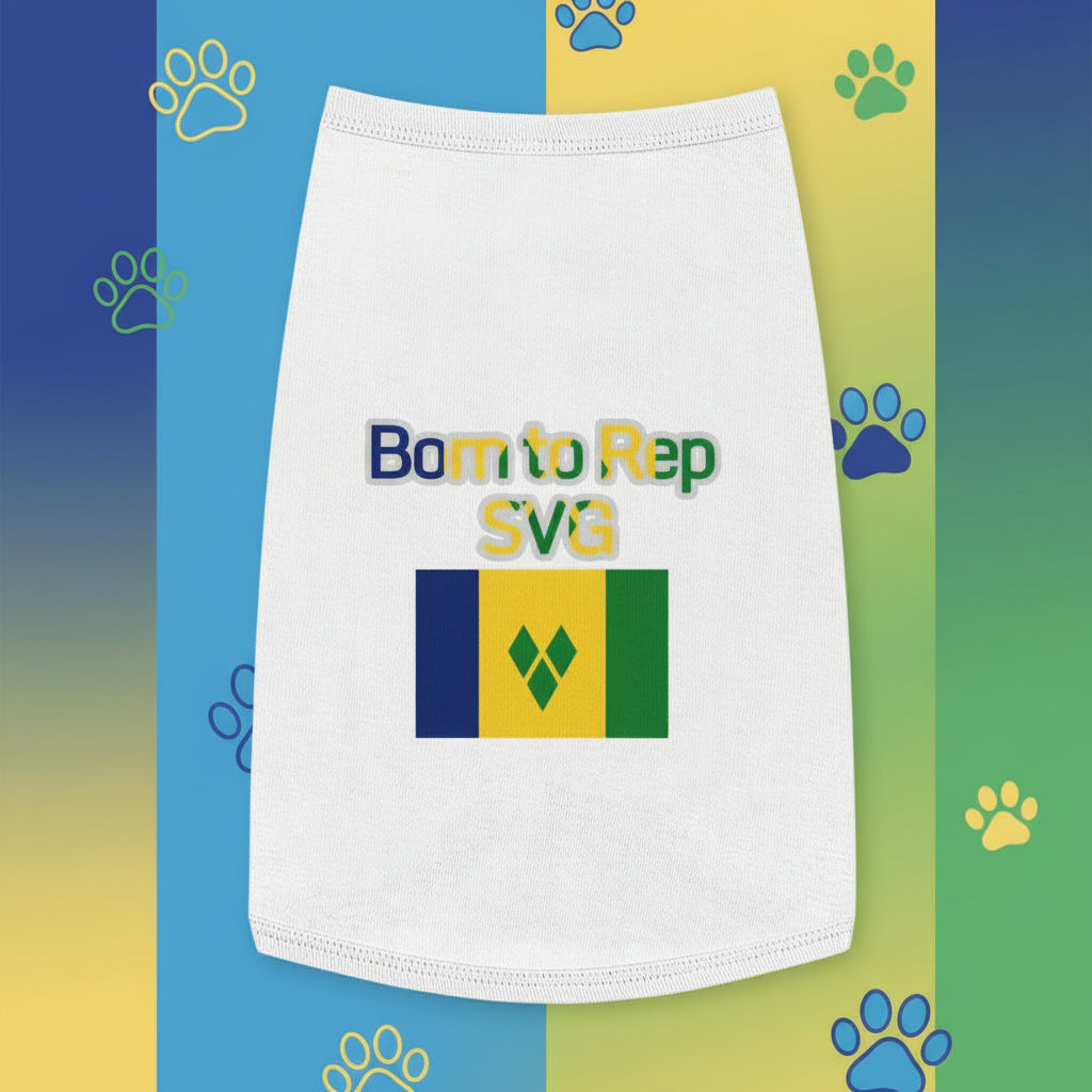 White towel with 'Born to Rep SVG' text and flag design on a gray background with green leaves.