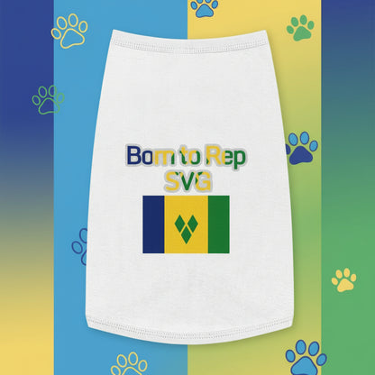 White towel with 'Born to Rep SVG' text and flag design on a gray background with green leaves.