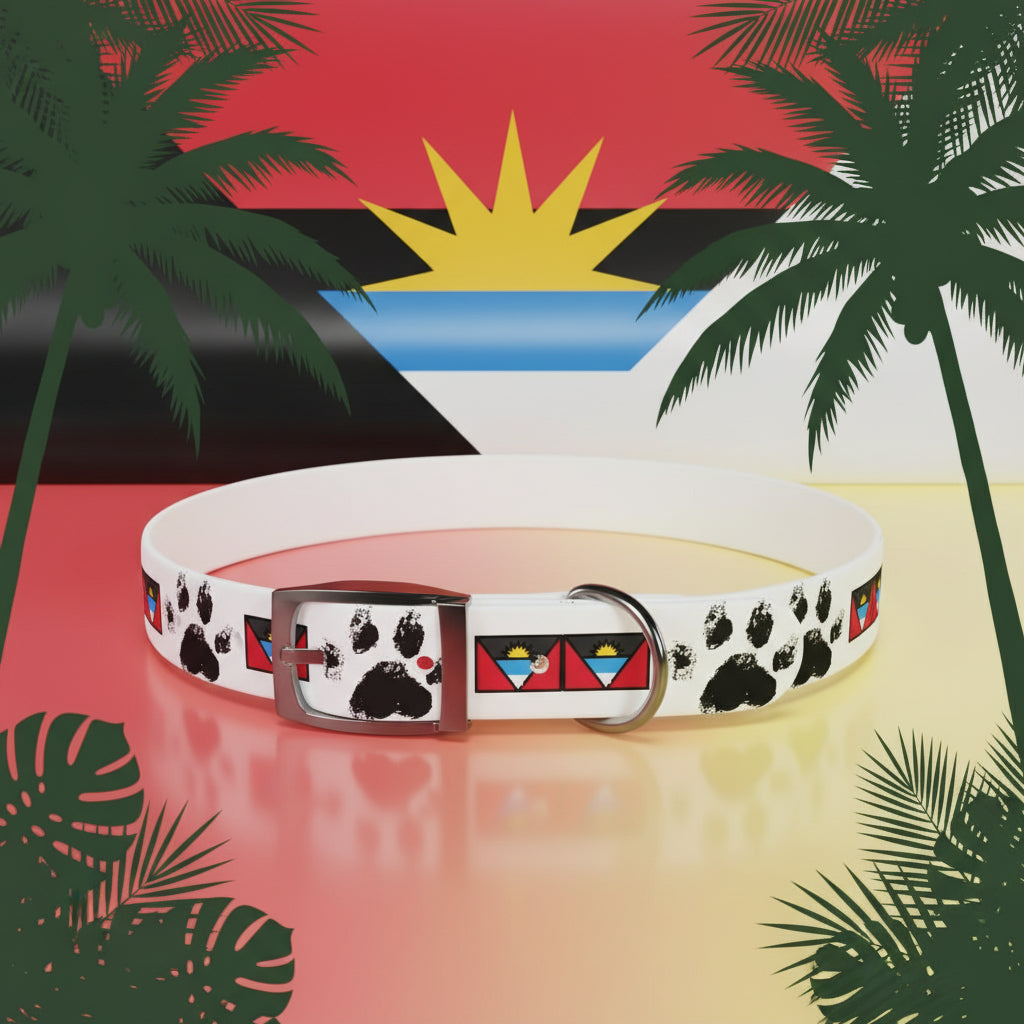 Dog collar with paw print and geometric pattern on a gradient background