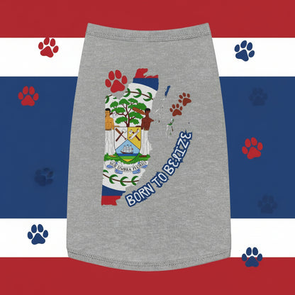 Gray skirt with Belizean flag design and 'Born to Belize' text on a tropical background