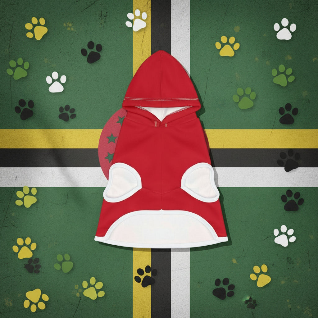 Red and white pet hoodie on a white background