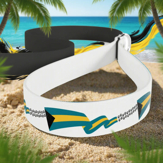 White headband with a flag design on a sandy beach