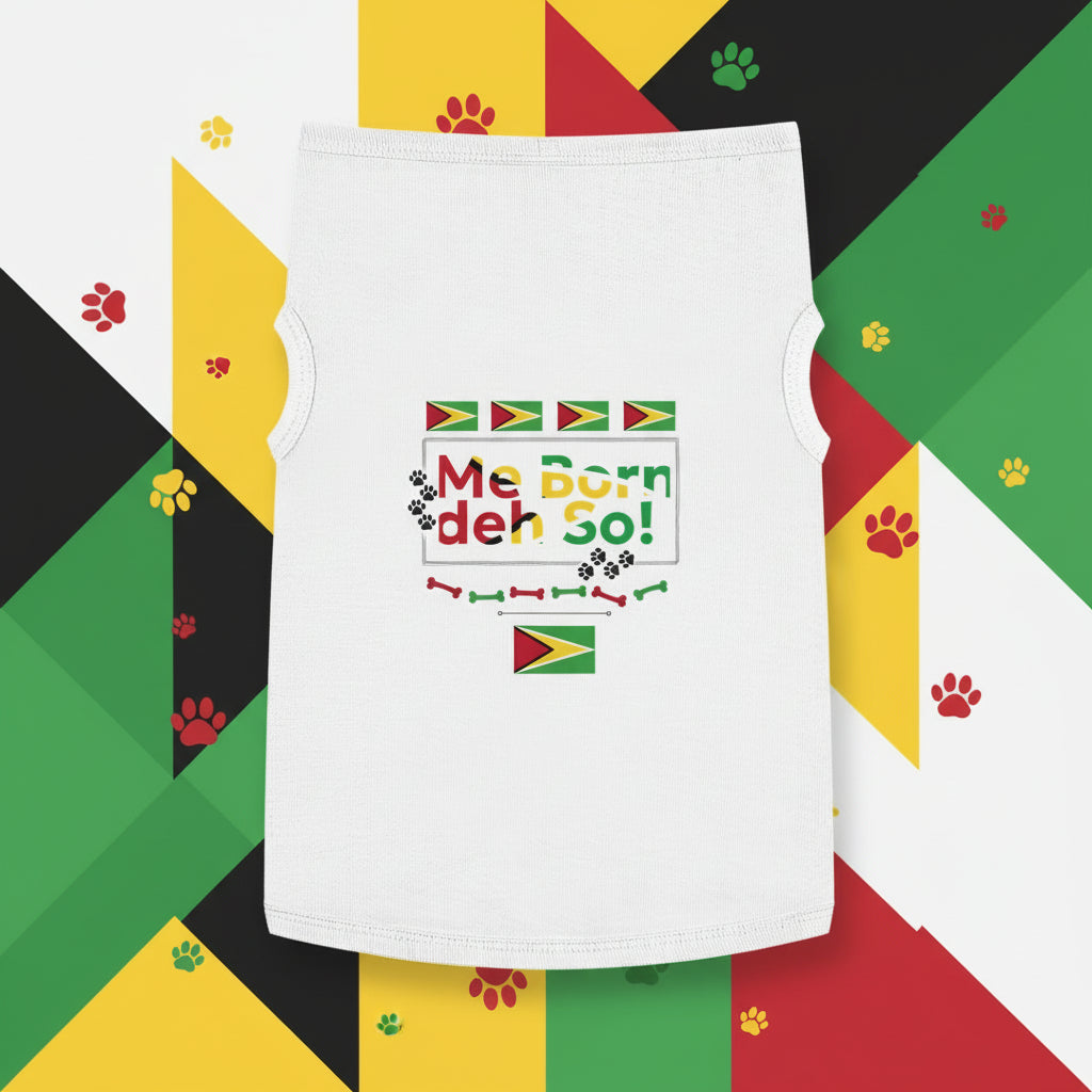 White sleeveless shirt with text and flags on a white background