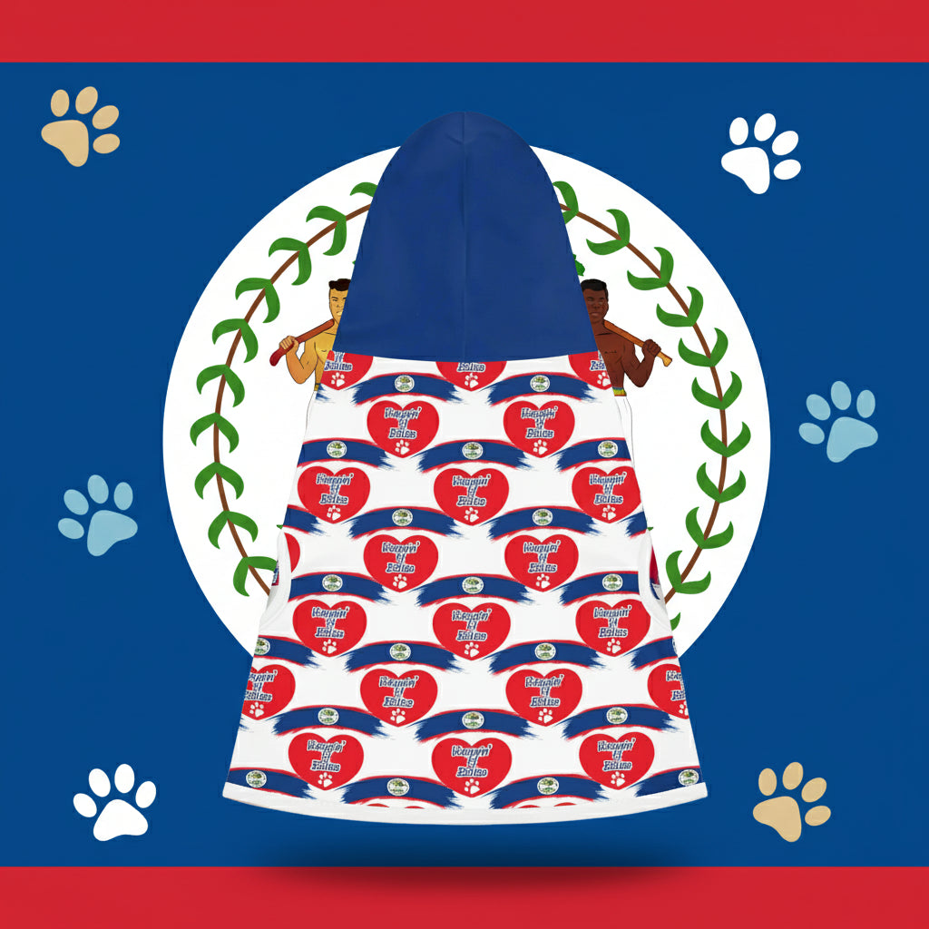 Hooded towel with heart and ribbon pattern on a white background