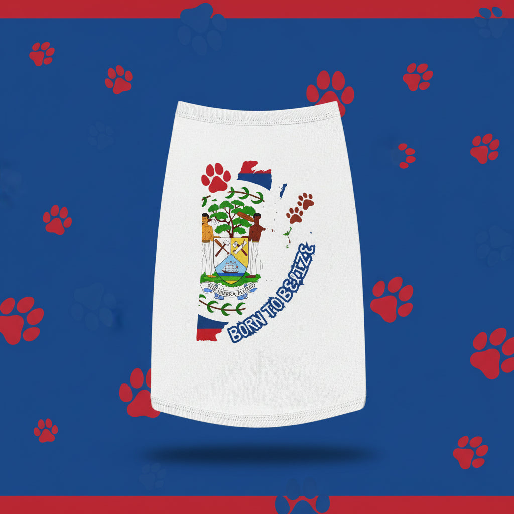 White towel with Belizean flag design and 'Born to Belize' text against a tropical background