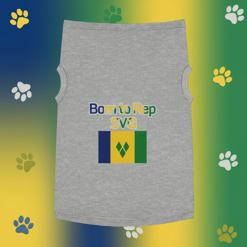 Gray sleeveless shirt with 'Born to Rep SVG' text and flag design on a white background