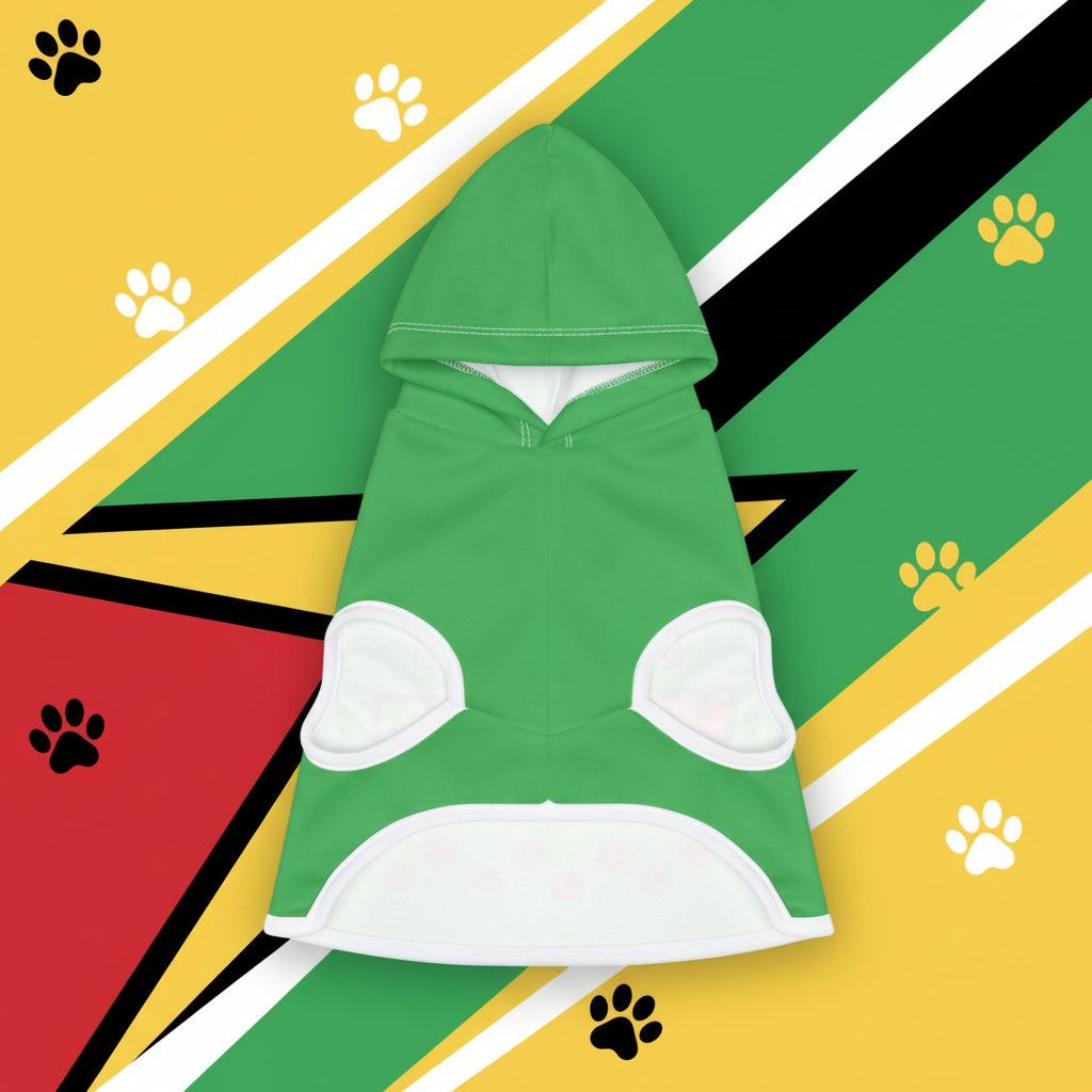 Green and white pet hoodie on a white background