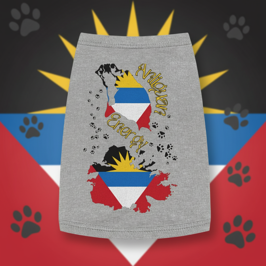 Gray skirt with Antigua and Barbuda flag design and text on a beach background