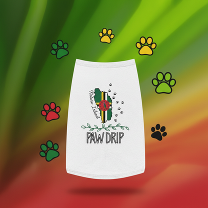 White apron with a design and text on a green background